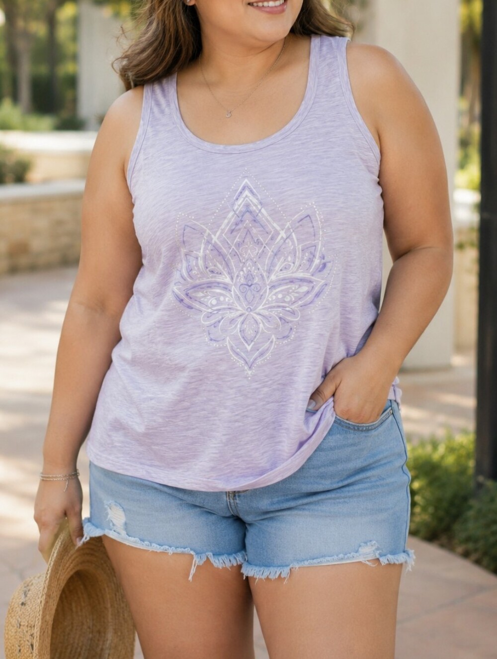 GAIAM Lavender 100% Cotton Metallic Mandala Graphic Tank Top Yoga Boho Casual